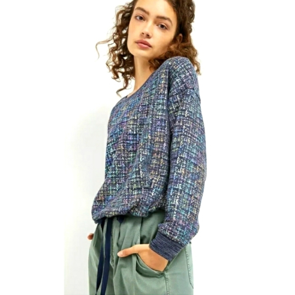 Eva Franco by Anthropologie Top Long-Sleeve Shimmer Multicolor Oversized Small